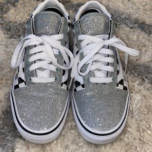 Silver checkered glitter vans